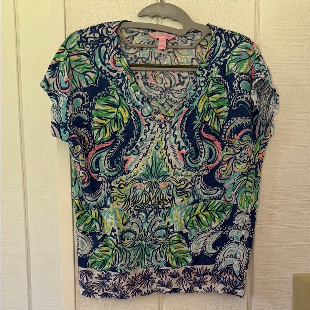 Lilly Pulitzer Green and Purple Boxy tee XXS/XS